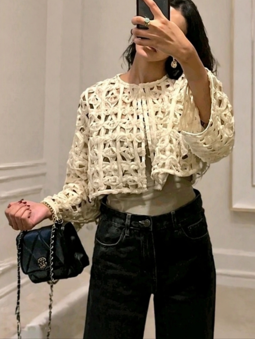 Zara Open Knit Cropped Cardigan Blazer Jacket Size S - Picture 7 of 16